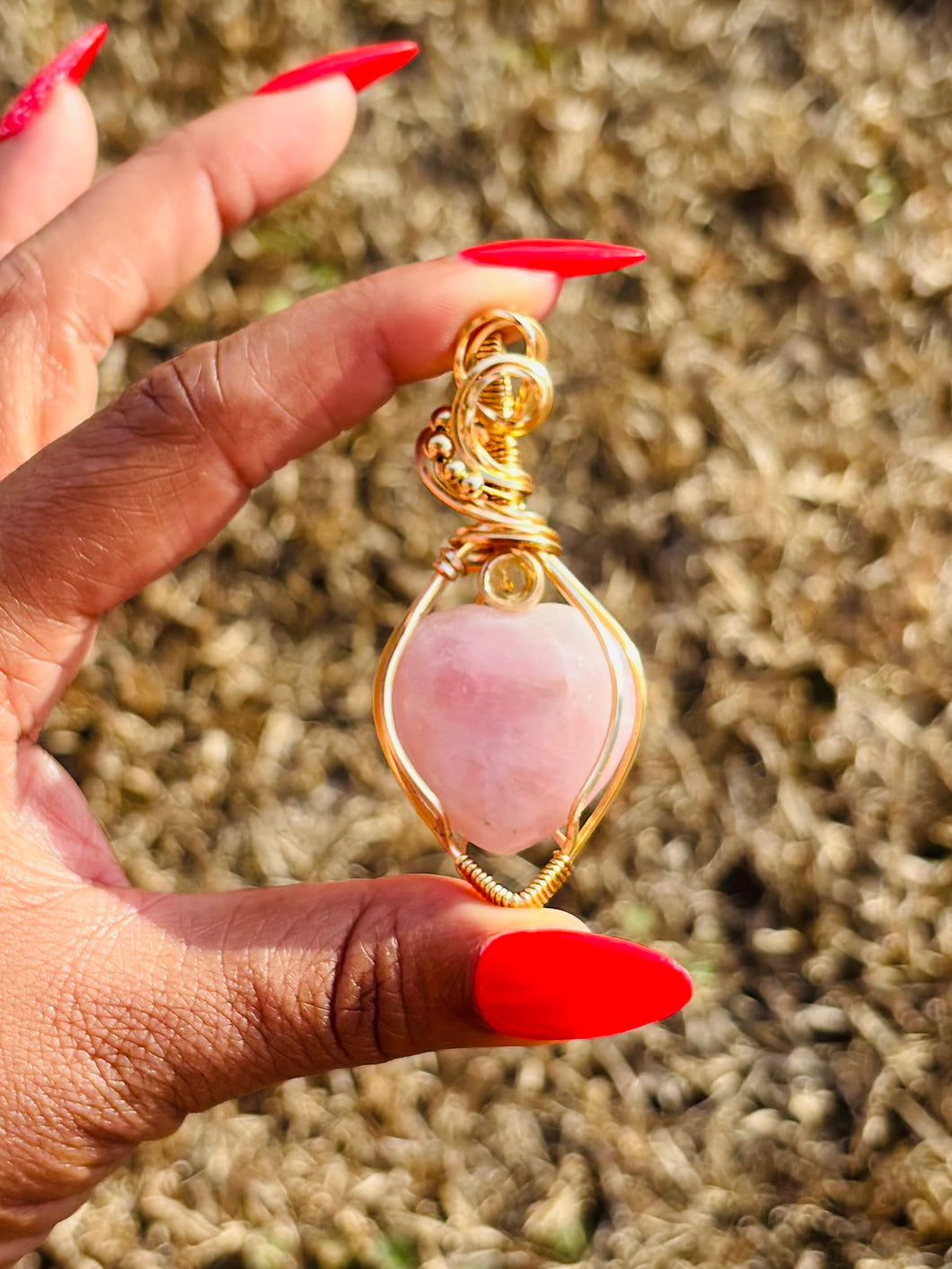 Gold Rose Quartz Heart w/Citrine